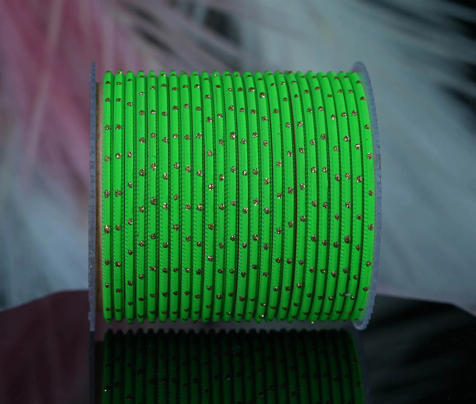 Parrot Green Dot Design Matte Finish Metal Bangle for Women & Girls (Pack of 24) - The Golden Cascade